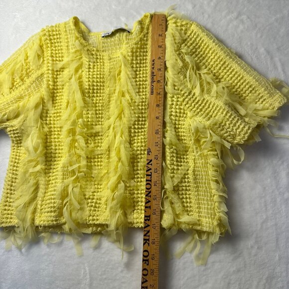Zara Womens Shirt SZ S Yellow Shaggy fringe Tassel Fuzzy Artzycore - Picture 5 of 7